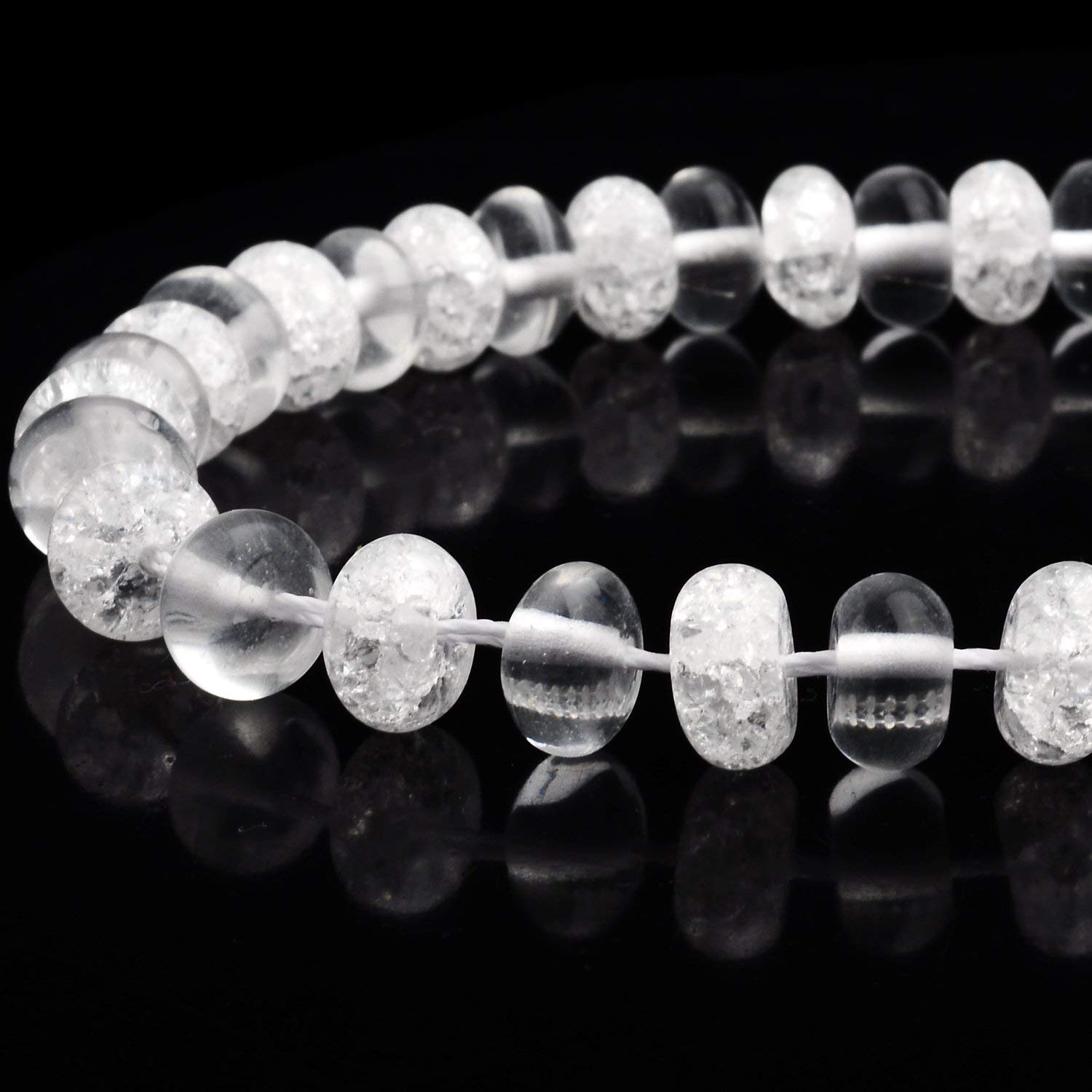 RUBYCA Natural AAA Grade Quartz Crystal Clear Rondelle Mix Translucent Crackle Beads (1 Strand, 8mm)