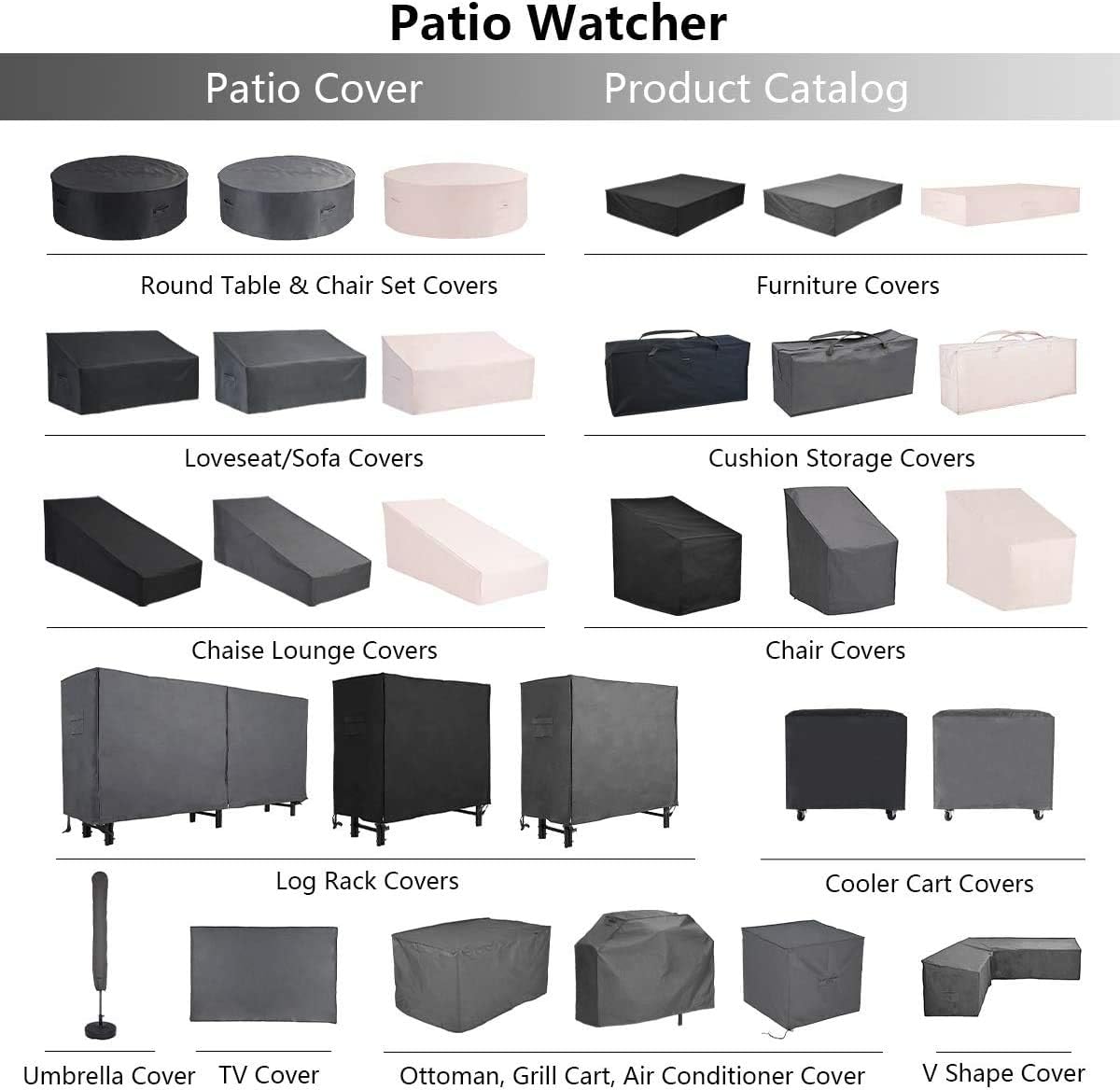 Patio Watcher Patio Furniture Cover Durable and Water Resistant Outdoor Square Furniture Sets Cover with Secure Buckle Straps, Grey Small, 54 Inch : Garden & Outdoor