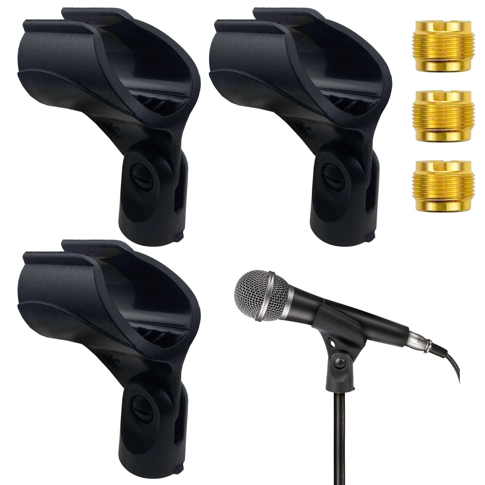 3 PACK Mic Clips for Stands, Adjustable Microphone Clip Holder Universal Microphone Holder Clamp Microphone Clip for Wired Wireless Mic Female Screw Adapter Adjustable Mic Clamp