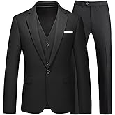 Mens Suits 3 Pieces Slim Fit One Button Solid Suit Blazers for Business Wedding Formal Prom Tuxedo Blazer Vest & Pant Set