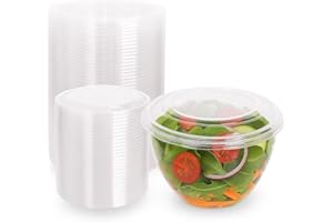 Ruthy's Outlet Plastic Salad Bowls W/Airtight Dome Lids Disposable - Clear Serving Bowls | BPA-Free | Leak-Proof | Meal Prep, Catering, Parties, Takeout, To-Go & Food Storage (50 Pack, 18, Ounce)