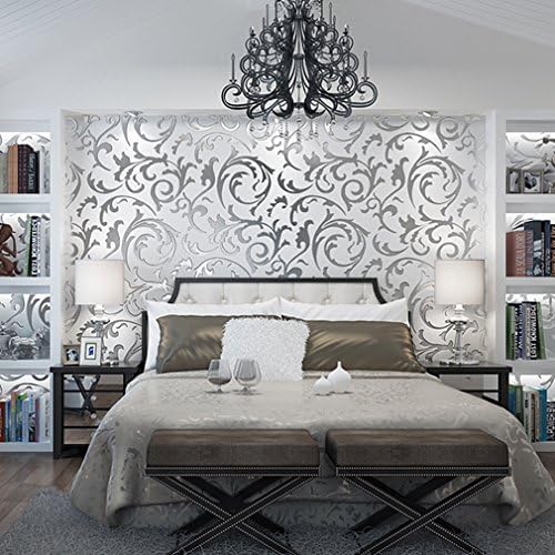 Textured 3D Wallpaper, Modern Upgraded Environmental Protection Non-woven Fabrics Wall paper, Wallpapers Stickers for Bedroom Living room and TV Background, 21.6 x 393.7Inch,Silver