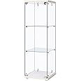 VIVOHOME 3 Layers 15.7''W x 15.7''D x 47.2''H Glass Display Cabinet Countertop Showcase with Lock, 5mm Tempered Glass 25mm MDF Base