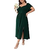 SCOMCHIC Women Plus Size Dresses Short Sleeve Sweetheart Neckline Wedding Guest Cocktail Smocked A Line Slit Maxi Dress
