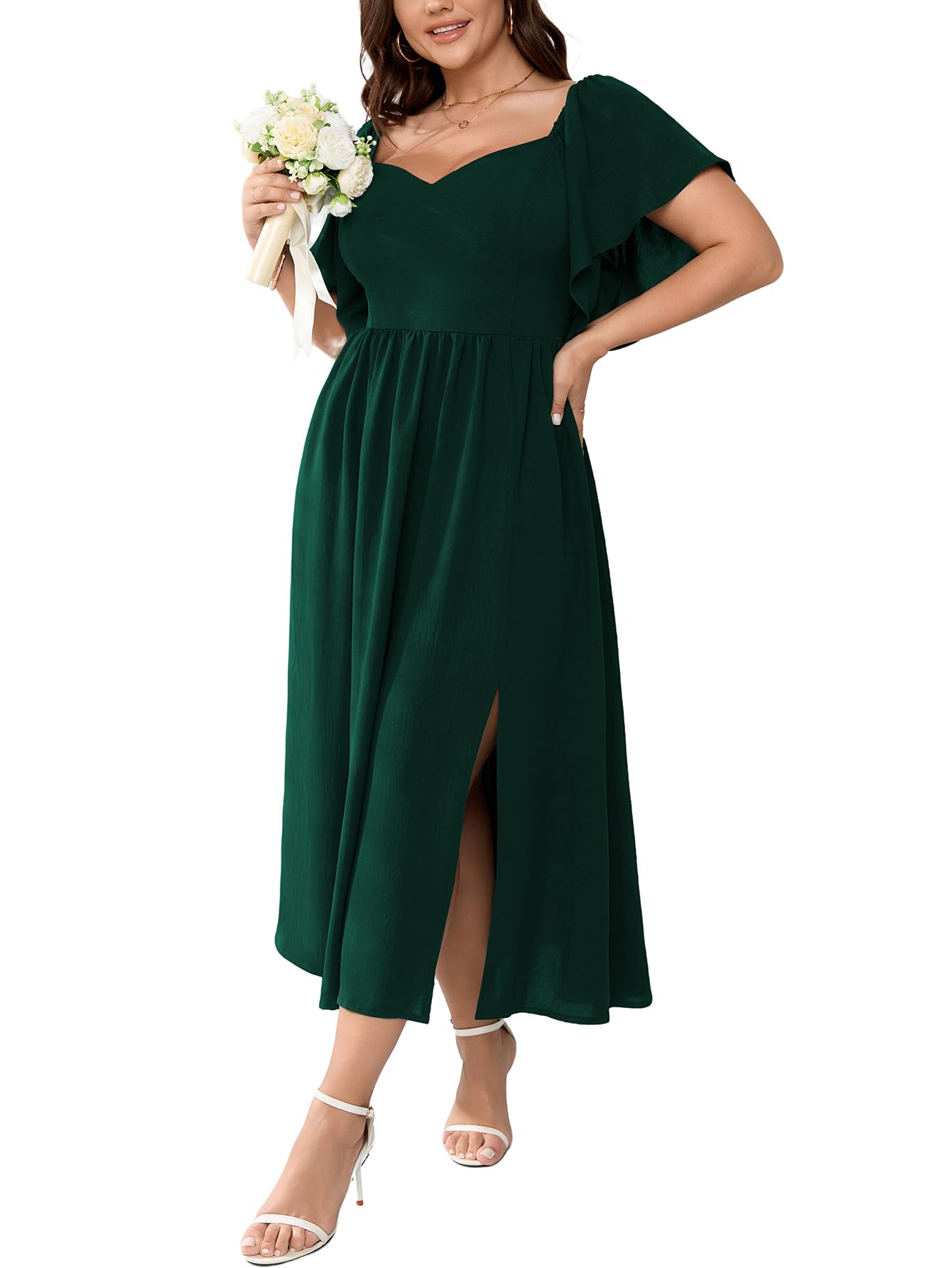 Sweethart Neck Long Chiffon DRESS WITH Slit Tangerine Plus Size