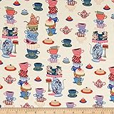 Cotton + Steel 0476815 Rifle Paper Co. Wonderland Mad Tea Party Neutral Fabric by The Yard,
