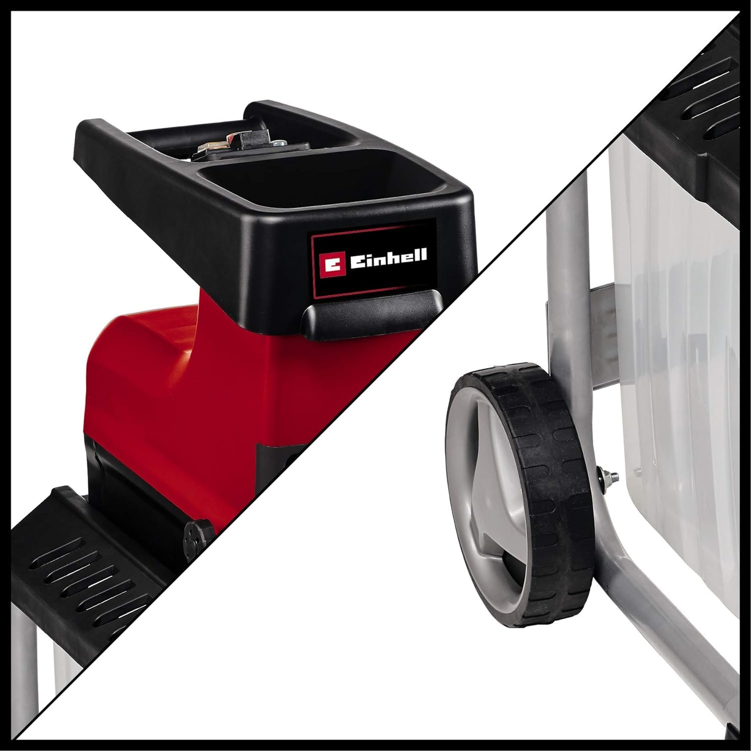 Einhell Elektro-Leisehäcksler GC-RS 60 CB (2800 W, max. 45 mm Aststärke, Schneidwalze, große Trichteröffnung, Drehrichtungsumschalter, transparente 60 L Fangbox, integrierter Sicherheitsschalter) 7