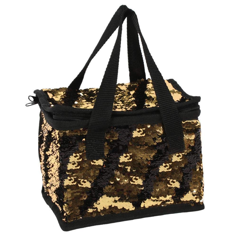 BLACK AND GOLD REVERSIBLE SEQUIN COOLER BAG