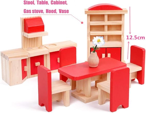 Amazon.com: Giragaer - Juego de 5 muebles de madera para casa de muñecas, en miniatura de madera, para baño, salón, comedor, dormitorio, cocina, muebles, casa de muñecas, accesorios de decoración, juguete para