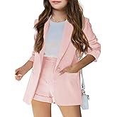 Batermoon Girls 2 Piece Outfits Button Front Long Sleeve Blazer and Short Pants Suit Sets 4-14 Years