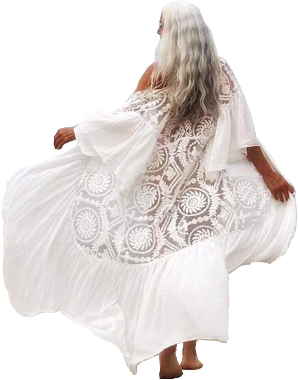 White Duster Cardigan Women Maxi Long Cover up Lace Wears