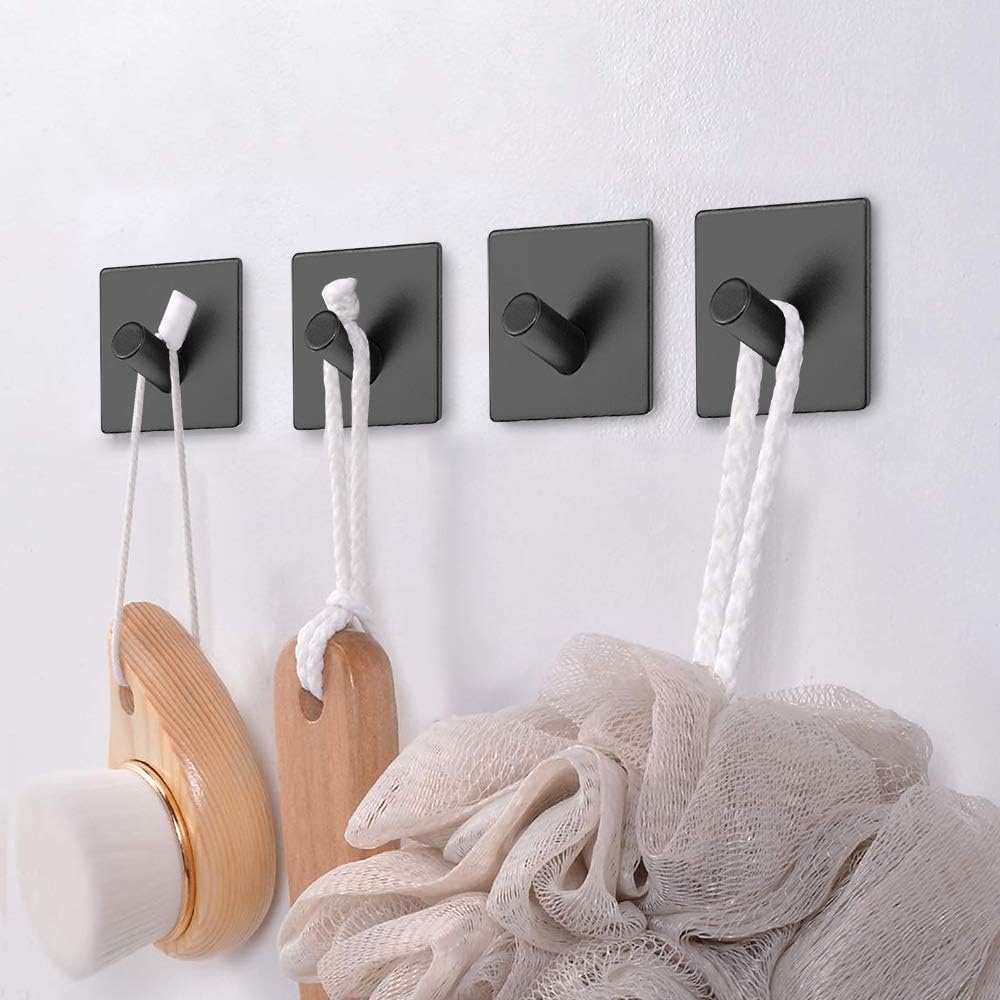 Adhesive Hooks for Hanging Towel Hooks Wall Hooks for Hanging No Damage Wall Hangers Without Nails Hanging Hooks Waterproof Stainless Steel Hook Wall Hooks Heavy Duty - 4 Pack Matte Black: Office Products