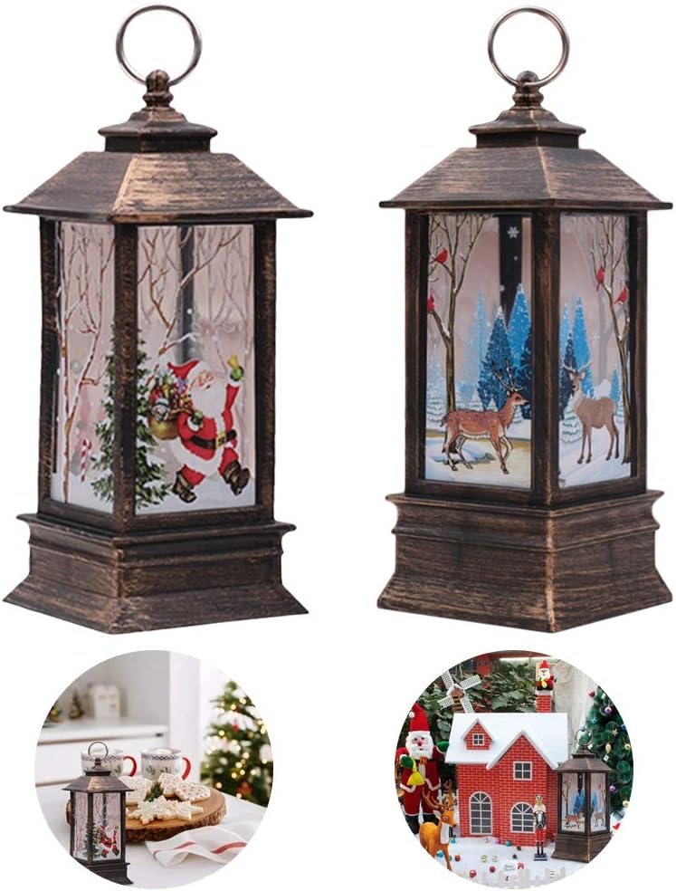 Christmas Lanterns Indoor Christmas Decorations Lights Christmas Lanterns Outdoor Santa Claus and Elk Xmas Lantern with LED Tea Light Lampion Flame Lamp Fireless Candles Lamp for Party Decor - Image 3