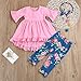 Little Girl Pink Long Sleeve Ruffle Dress T-Shirt Floral Pants Headband/Scarf 3 Pcs Outfits Sets, Pink, 90