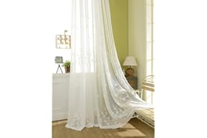 VOGOL Semi-Sheer Elegant Embroidered Solid White Rod Pocket Window Curtains/Drape/Panels/Treatment 54 x 84,Two Panels