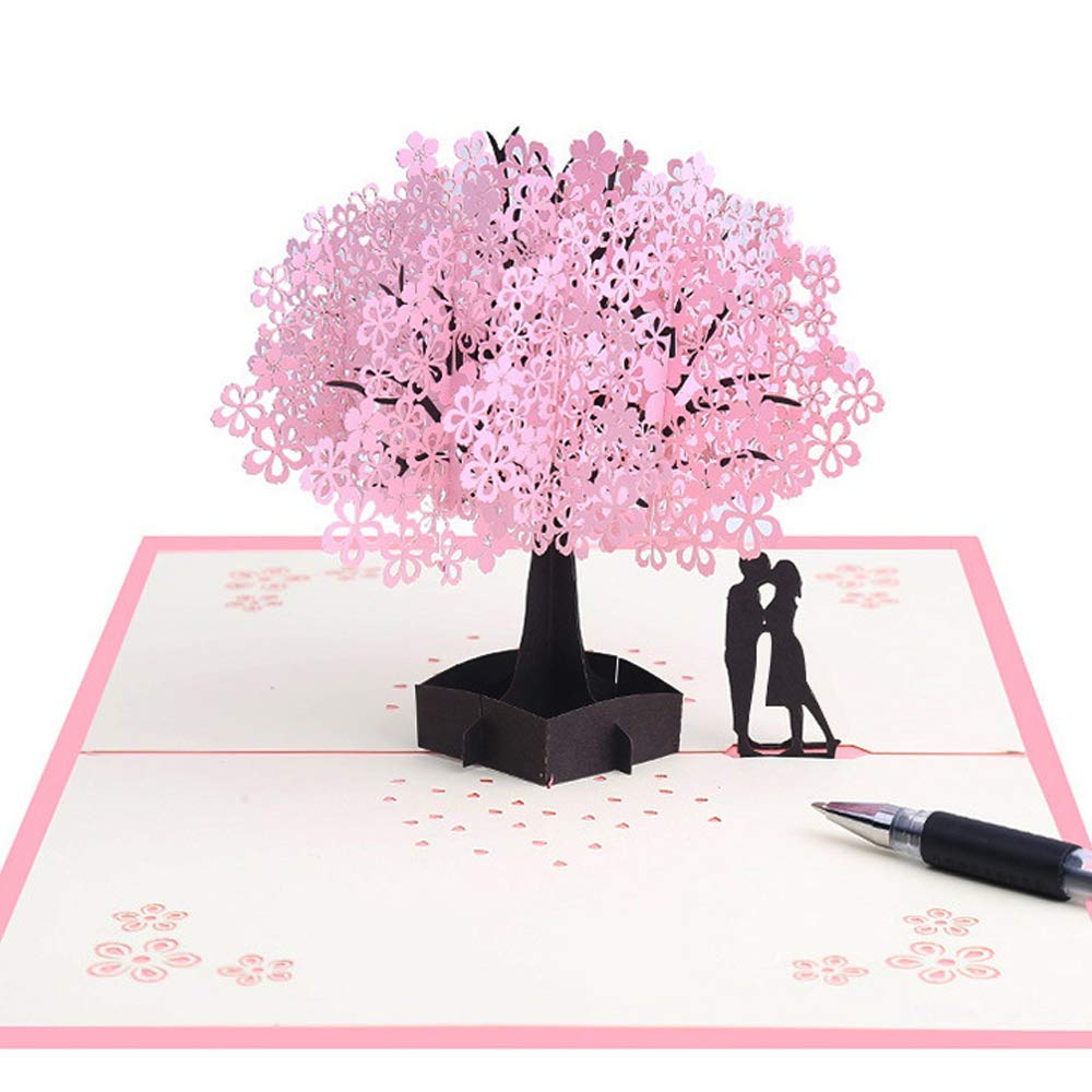 3D Card Handmade Pop Up Card with Romantic Lovers Under Cherry Tree,Wedding Card Greeting Card for Wife Husband Girlfriend Bride and Mother