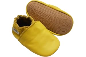 mepiq Soft Leather Slippers Baby Moccasins with Rubber Sole, Anti-Slip Infant Toddler First Walking Shoes for Boys Girls, 0-24 Months