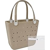 Juyeesm Medium Beach Bag, Waterproof Rubber Beach Bag, Washable Open Tote Bag Durable Tote Travel Bags for Outdoor Sport