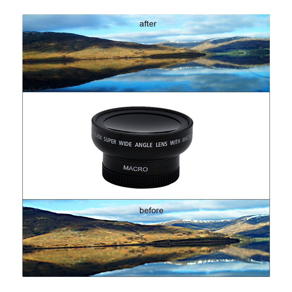 SEREE Wide Angle Macro Lens 0.45X 2-in-1 For Camcorder Camera Lens Kit Clip On Phone