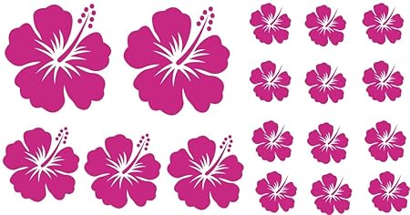 XL Design Set Y in Pink 17 Stück HIBISKUS Blumensticker Autoaufkleber Blumen oder Wandtattoo selbstklebende Aufkleber fürs Au