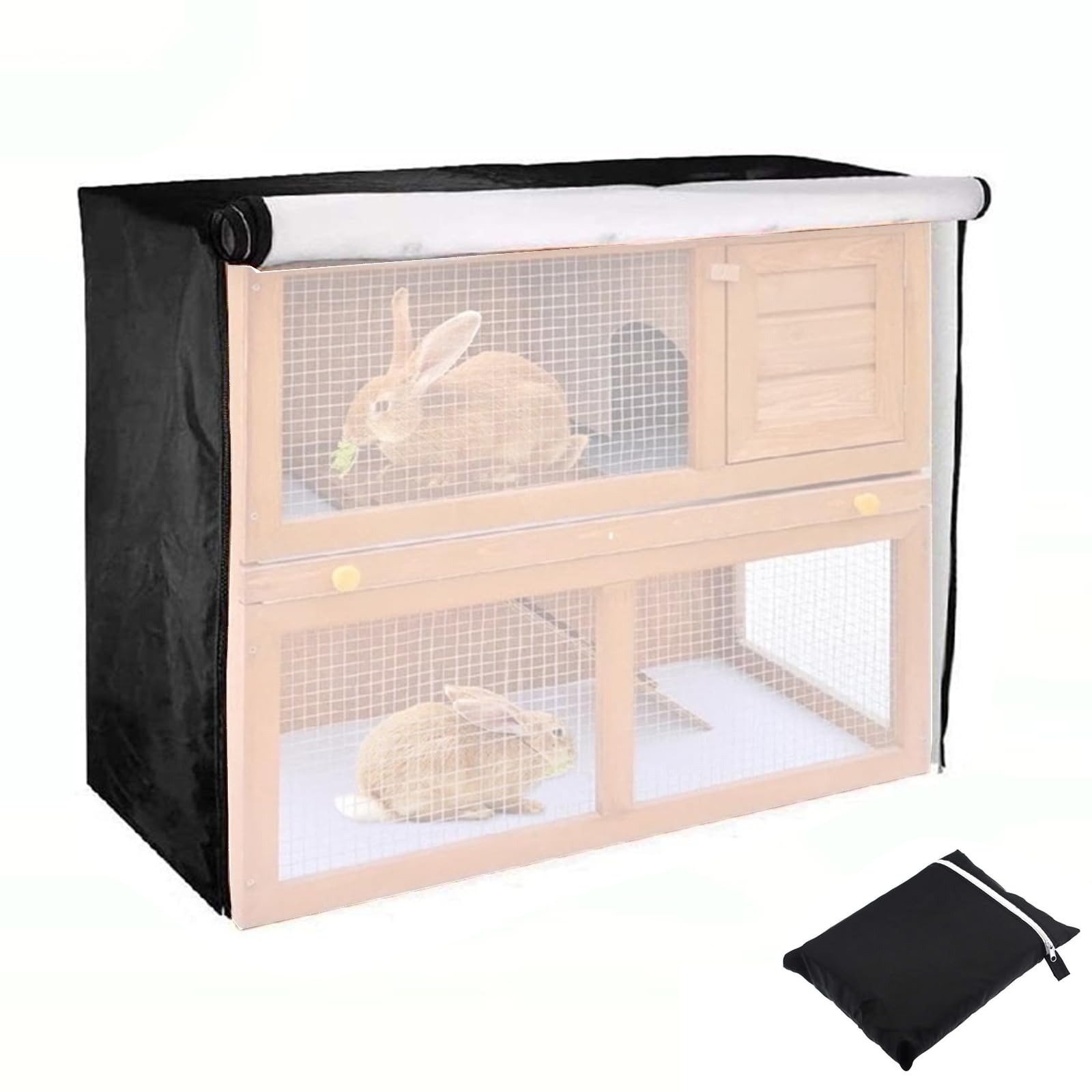 MerwDeeyt Black Rabbit Hutch Cover 48 Inch Double Hutches Cover Windproof Outdoor Rabbit Hutches Covers for Guinea Pig Cage Small Animal-122x50x105cm