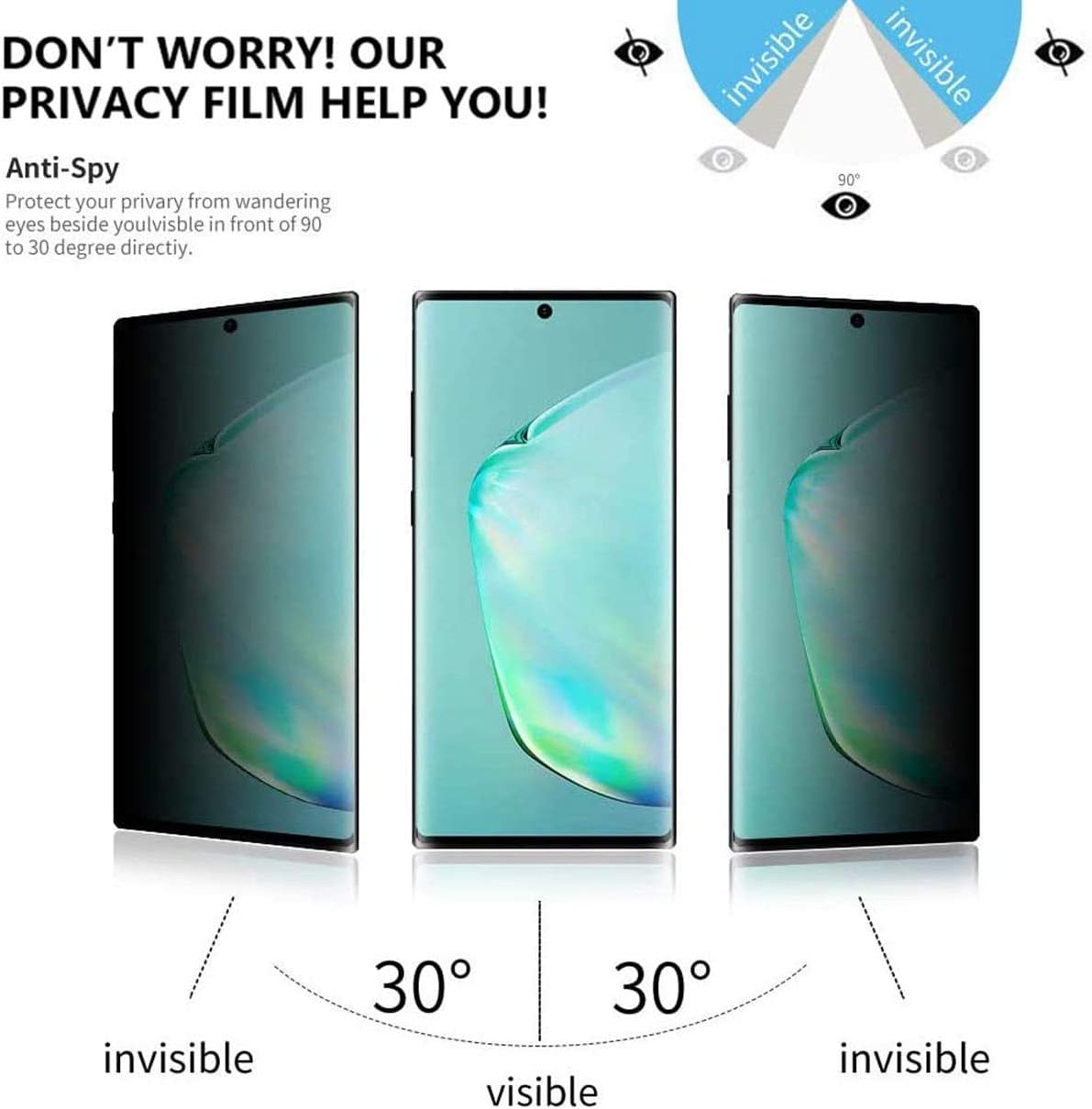 FHZXHY Galaxy Note 20 Privacy Screen Protector(2-Pack) Anti Glare/Spy/Scratch 9H Hardness Tempered Glass Screen Film for samsung galaxy note 20 5g/4g 6.7 inch-Black - Image 3