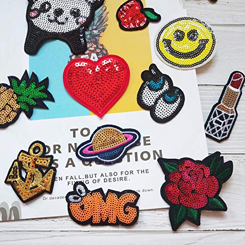 Czorange 29pcs Assorted Sequins Sewing on/Iron on Embroidered Patches for Clothes Jackets Hats Backpacks Jeans; Rainbows Roses Hearts Butterfly Animals Fruits Stars & More - Thumbnail 6