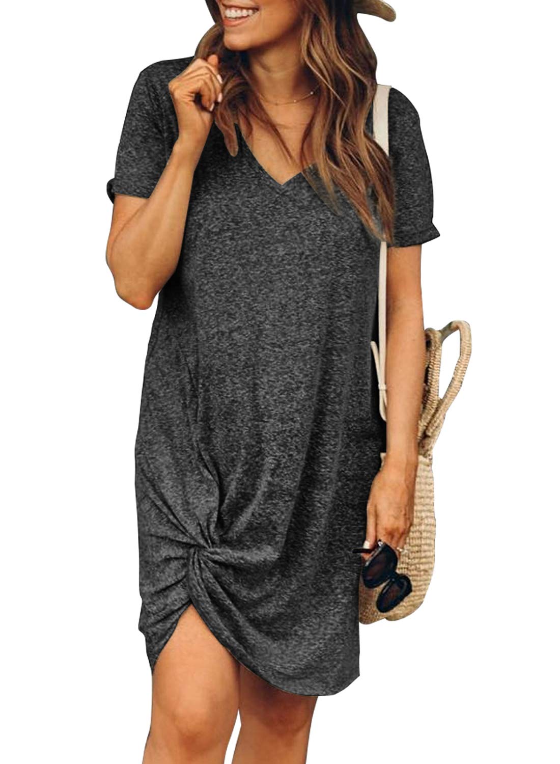 Dearlovers Womens Short Sleeve Tshirt Dresses Side Knot Mini Dress ...