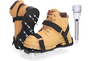 kaoer Lawn Aerator Shoes, Pre-Assembled Lawn Aerator Spiked Aerating Sandals with Adjustable Straps and Stainless Shovel, Heavy-Duty Spike Shoes for Men Women Aerating for Lawn, Yard, and Garden