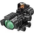 CVLIFE 4x32 Prism Scope with 5 Brightness Levels Red Illuminated Reticle and 2 Brightness Levels Red Dot Sight Combo Triple Rail Design