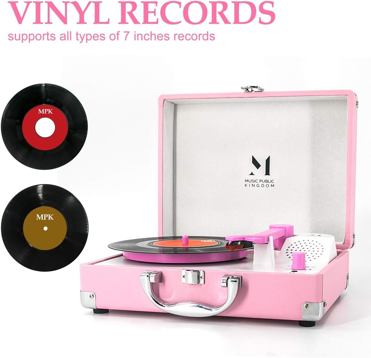 Record Player, Portable Mini Suitcase Turntable for 7 Inch Vinyl Record ...