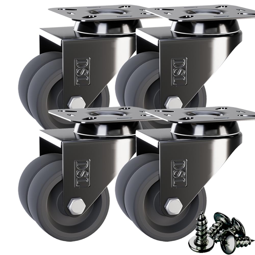 DSL Caster Wheels set of 4 - TPR Heavy Duty 50mm Swivel Castor Wheels Trolley – No Floor Marks Silent Rubbered Castors for Furniture – upto 400KG + Free Fitting
