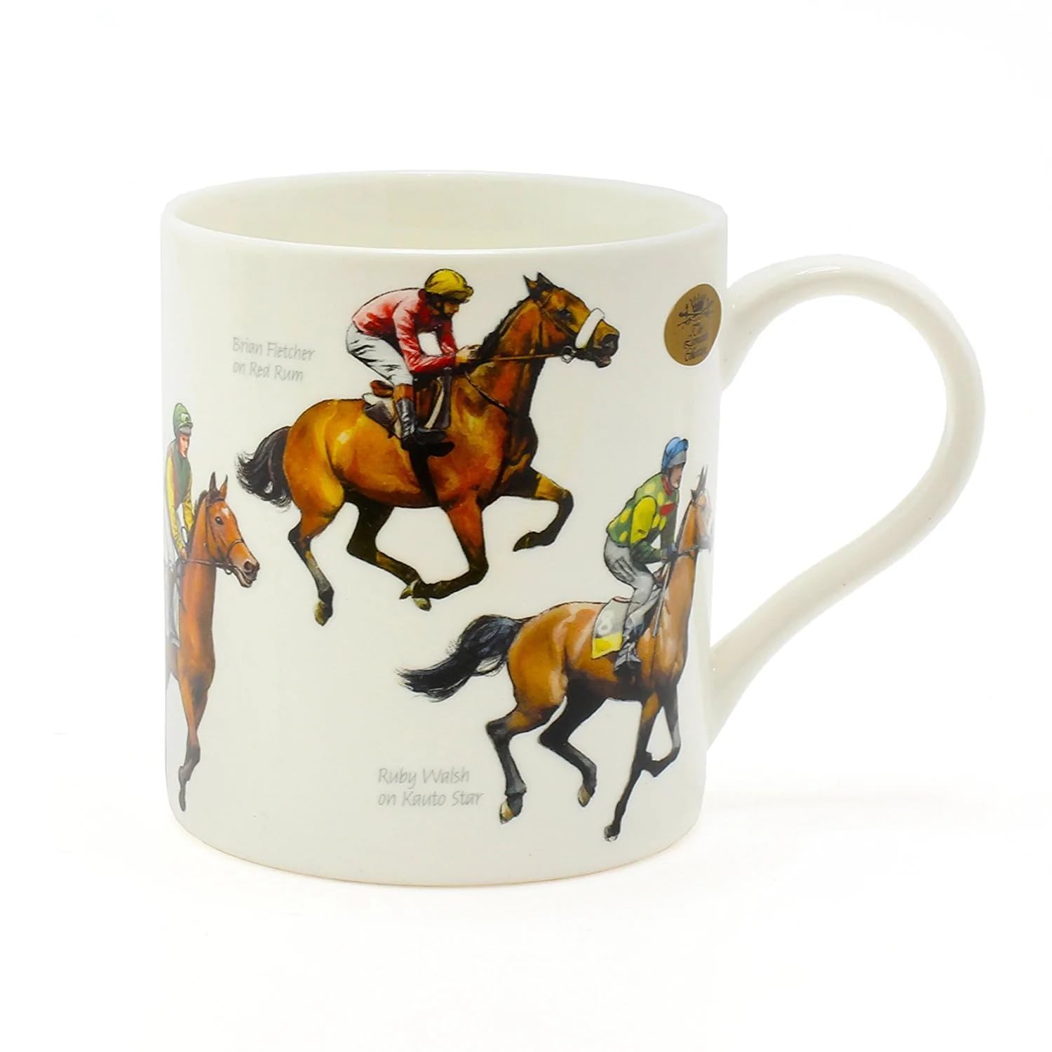 The Leonardo Collection Winning Post Fine China Windsor Mug,Horse Racing Design, Famous Horses & Jockeys Perfect Cup for Fans of Horse Racing, White