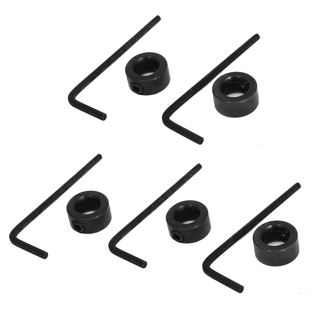 sourcing map 8mm Bore Drill Stop, Drill Bit Depth Holder, Set Screw Style, Black Oxide Carbon Steel, Pack of 5