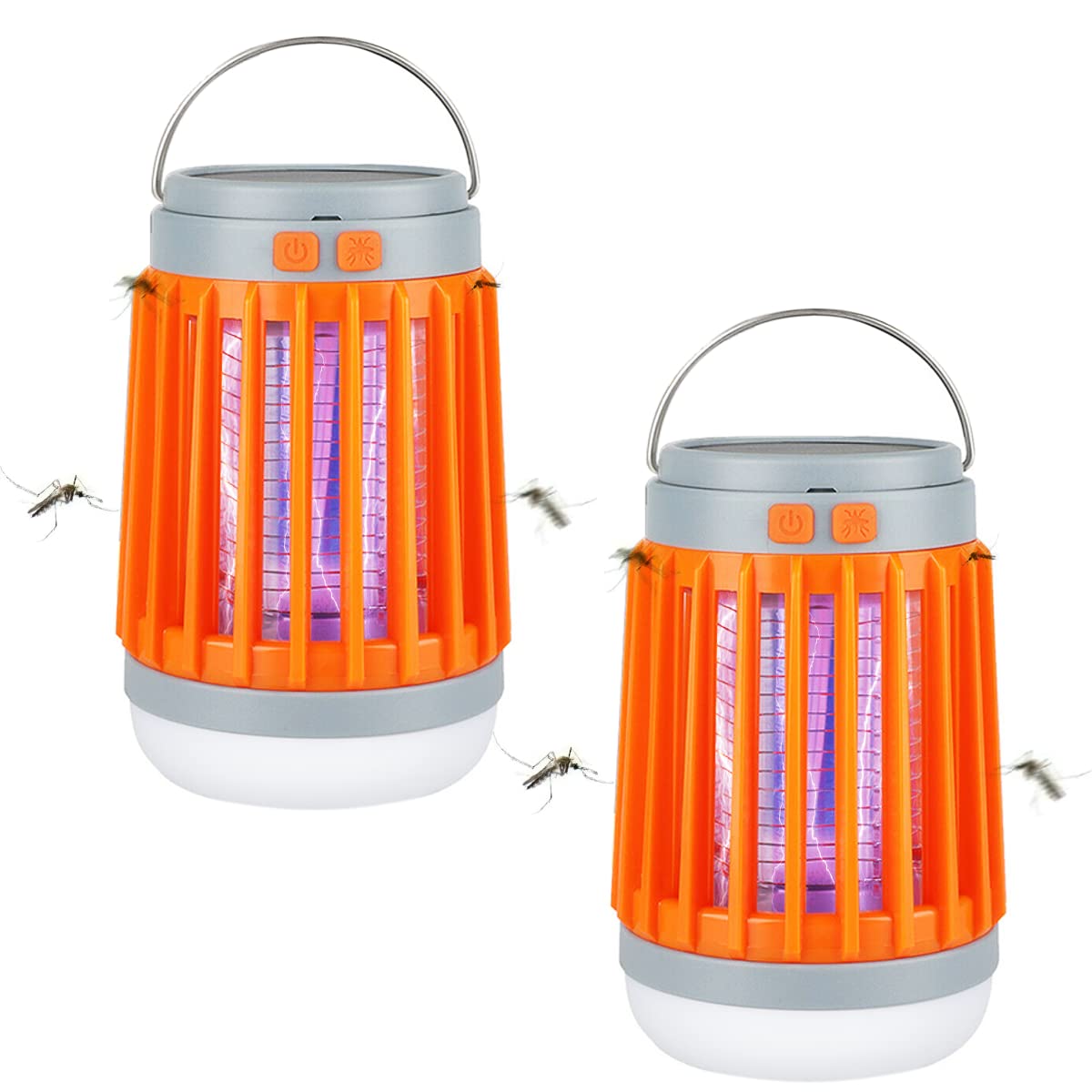 Photo 1 of 2025 2Pack Solar Bug Zapper Light Bulb 3 in 1 Mosquitoes Killer USB Rechargeable Camping Light Flashlight,IPX6 Waterproof Portable Light Bulb Zapper Outdoor for Travel Hiking,Balcony,Doorway,Corridor