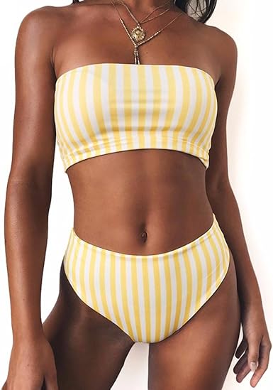 yellow tube top swimsuit