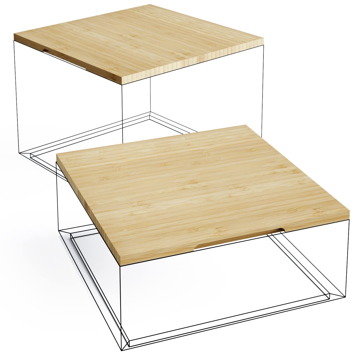 KD Essentials – 2x Bamboo storage-box lids, set of two (certified sustainable wood, natural)