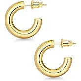 wowshow Gold Hoop Earrings, 14K Gold Plated Chunky Small Hoop Earrings for Women Lightweight Jewelry Gifts 14/20/30/35/45MM
