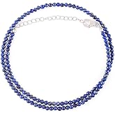 OdrillionGems AA Natural Lapis Lazuli Gemstone Choker Necklace, Energy Healing Crystals Beads, Rhodium Plated, 925 Sterling Silver, Women Jewelry, Valentine Gift, 18 inch