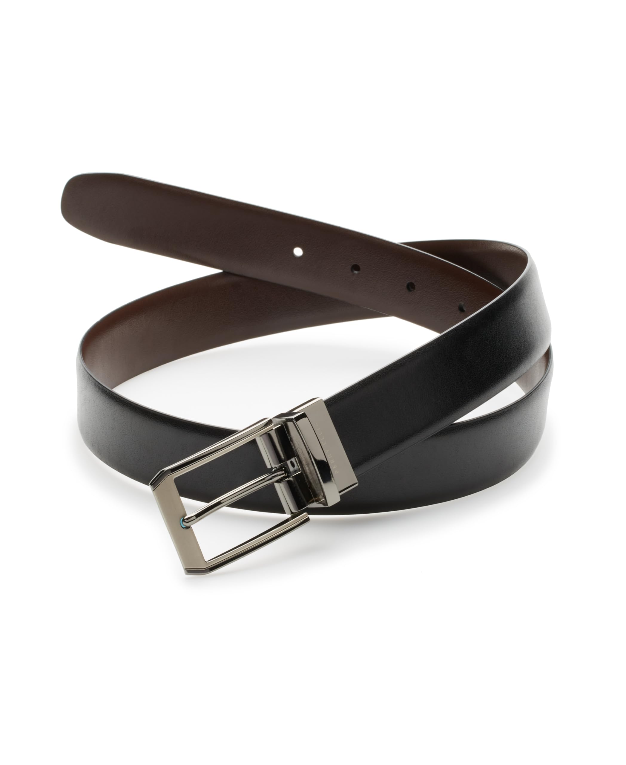 Perry Ellis Men’s Portfolio 2-Tone Reversible Belt with Matte and Shine Buckle (Sizes 30-42 Inches), Black/Brown, 32