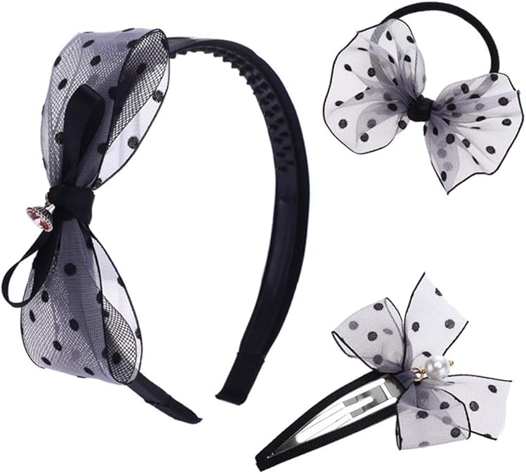 Never give up Fabric Hair Accessories Polka Dot Mesh Headband Hairpin