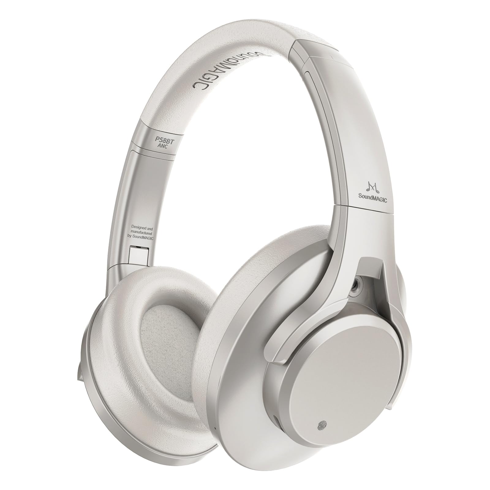 Soundmagic P58BT ANC Wireless Headphones - Active Noise Cancelling, Hi-Fi Sound, Bluetooth 5.0, 50-Hour Battery, Foldable Design, with Wired Mode Option - Platinum Silver