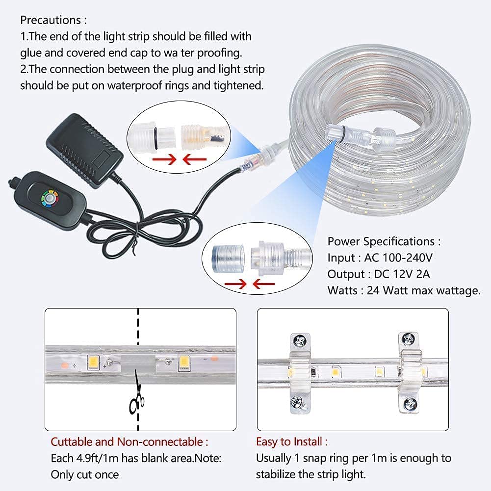 SURNIE LED Rope Lights Outdoor Waterproof 50ft 3000K Soft White Strip