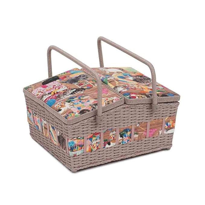 HobbyGift Classic Twin Lid Wicker Sewing Box Haby Cats Amazon.co.uk Kitchen & Home