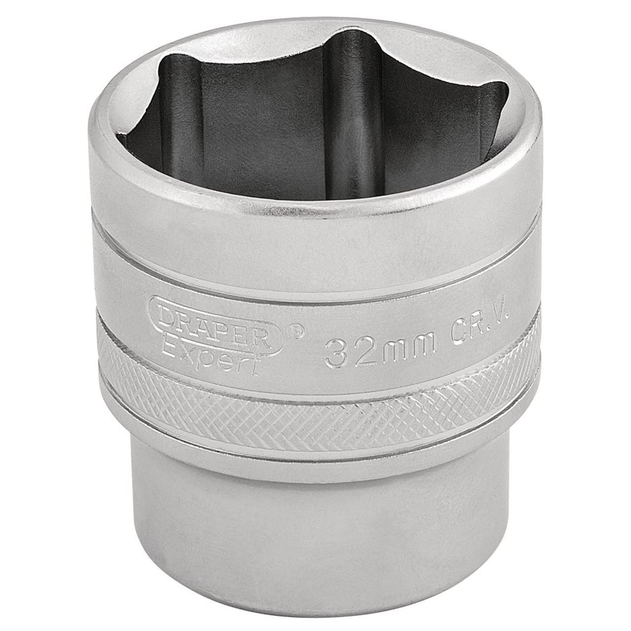 Draper Expert 1/2" 32mm Square Drive Socket | 6 Point Hex Socket | Chrome Vanadium Steel Wrench Accessory | 16622