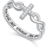 Alphm S925 Sterling Silver Christian Cross Infinity Inspirational Faith Bible Verse Ring for Women Teen Jewelry