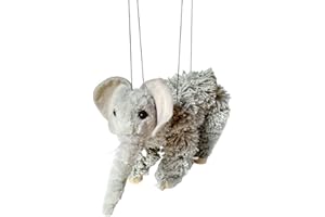 Artisan Owl Elephant Marionette Puppet - Yarn Elephant with Wooden Feet, Detachable Strings