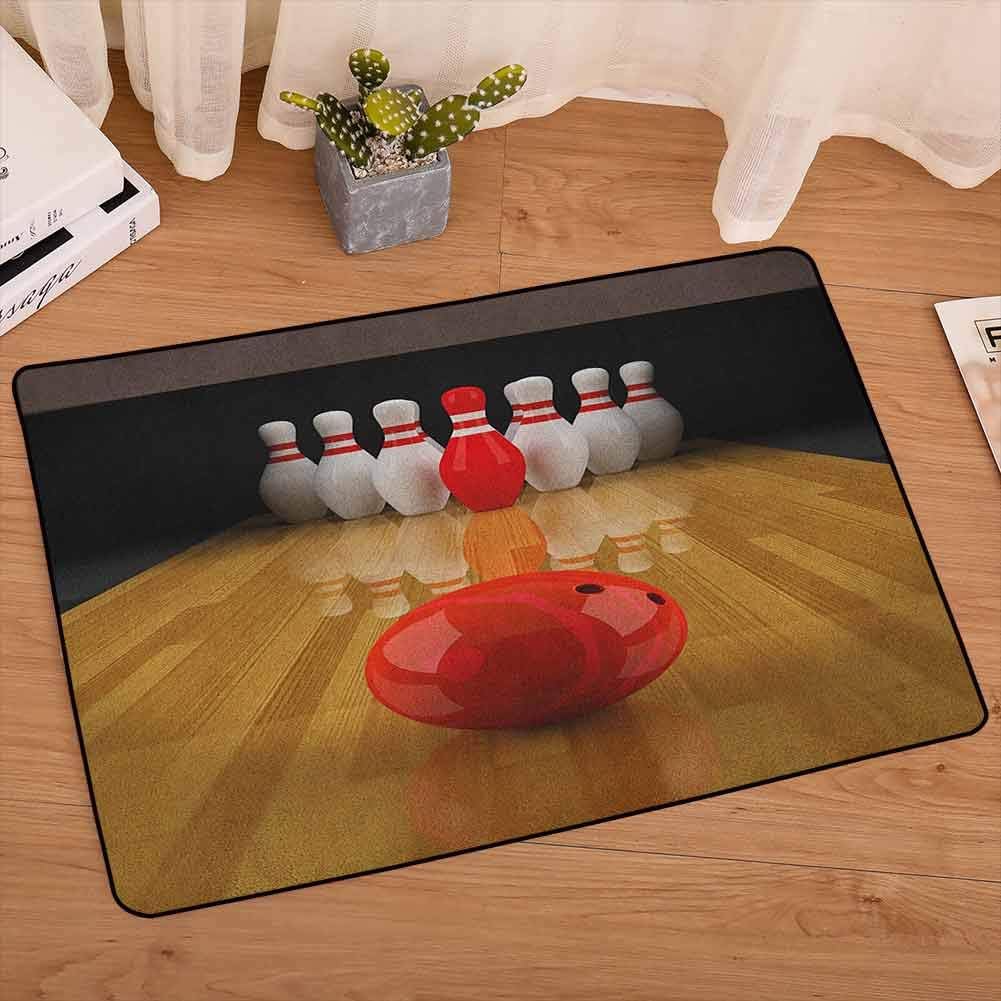 lacencn Bowling Party Pet mat Alley with Red Skittle in Center Target Score Winning Competition Bedroom Rugs Colorful, Durable, Anti-Slip for Home, W29 x L39 Pale Brown Red White