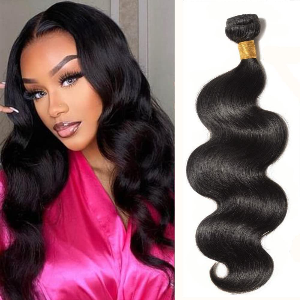 Brazilian Virgin Body Wave Human Hair Bundles 100% Unprocessed Double Weft Human Hair Weave 1 Bundle Natural Black Color (10Inch, 1 bundle)