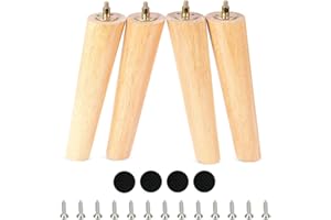 CtopoGo Wooden Solid Wood Round Furniture Legs 10 Inch Set of 4 Mid-Century Modern Sofa Replacement Parts Couch Bed Coffee Chair Desk Table Feet Legs with Pre-Drilled Bolts